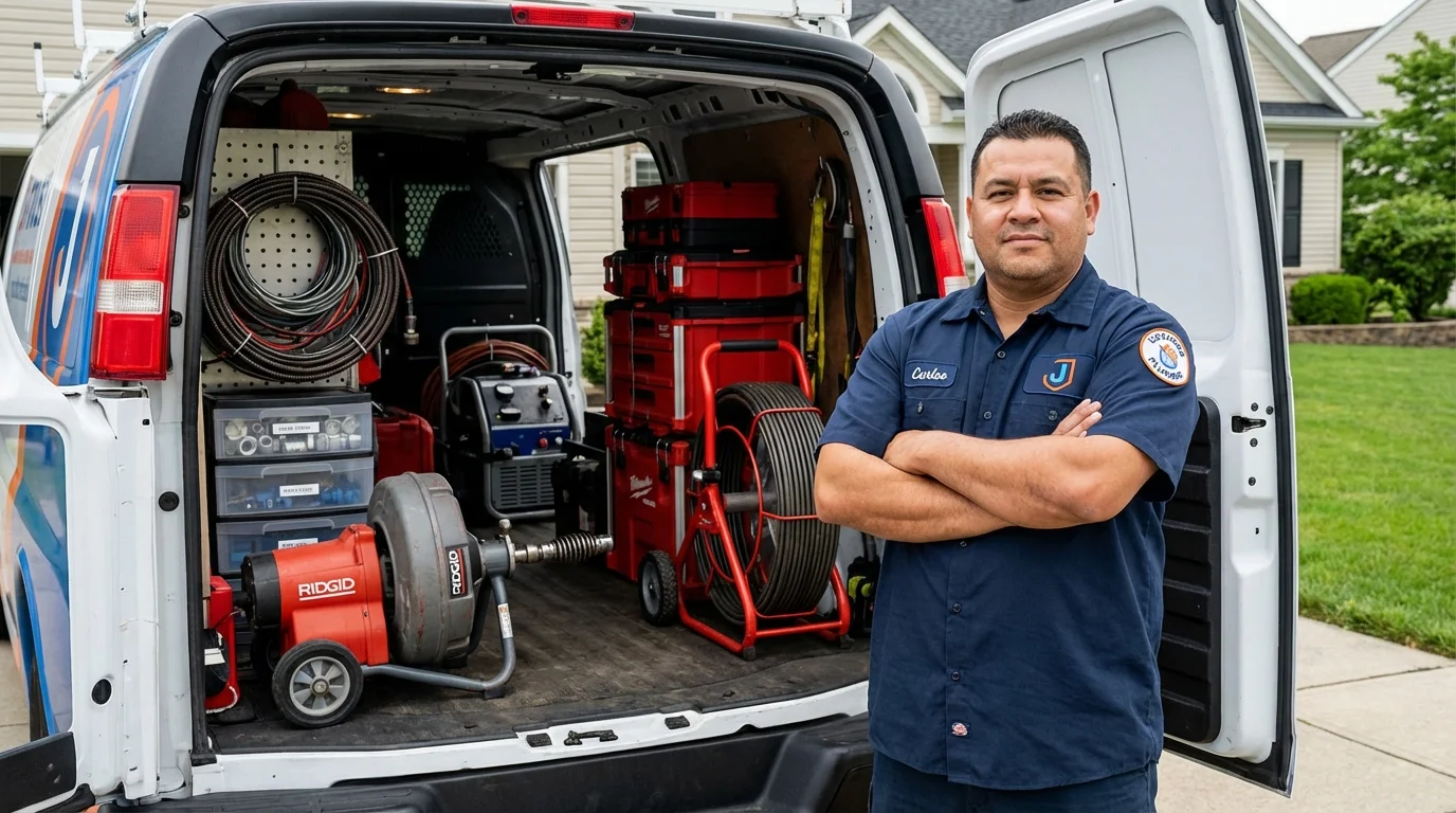 Professional drain cleaning equipment and Johns Plumbing LLC plumber in Morrisonville