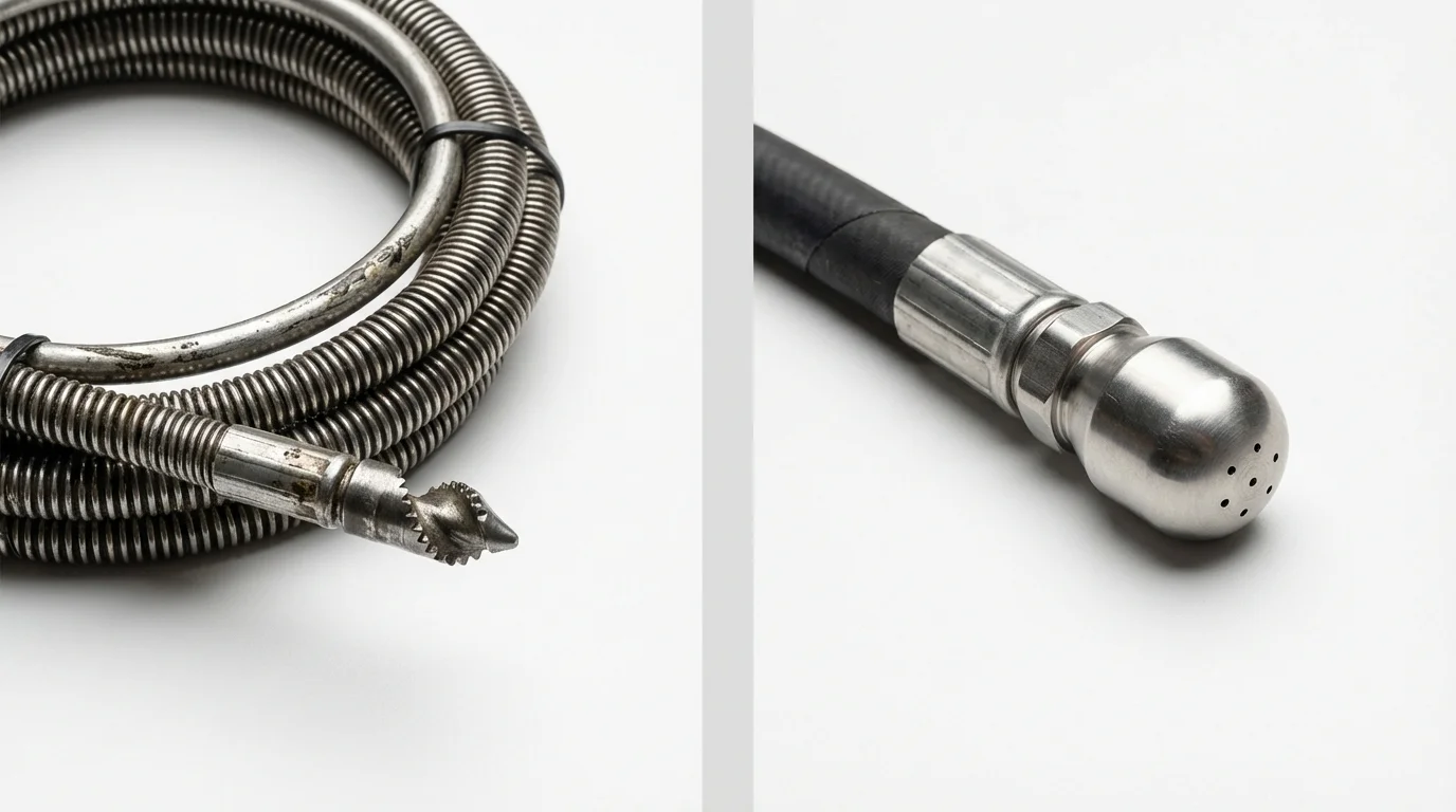 Drain snake cable and hydro jetting nozzle used for drain cleaning in Morrisonville, IL