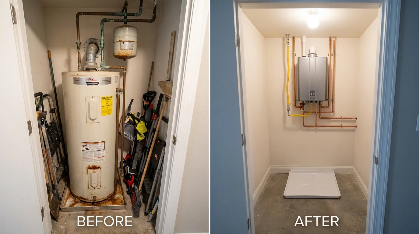 Tank water heater versus wall-mounted tankless unit comparison for Morrisonville, IL homeowners